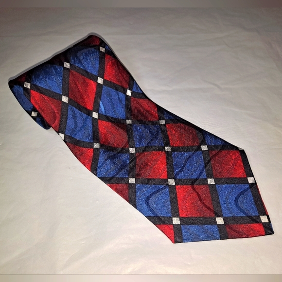 Avanzini 💯 Silk Designer Men's Necktie 58" x 3.75" Diamonds Blue/Red/Blk Italy - Picture 3 of 9